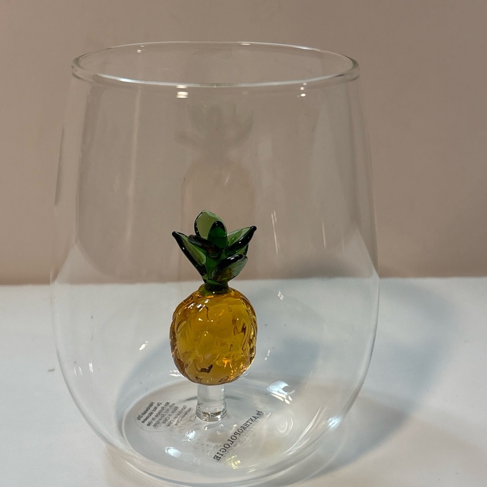 Anthropologie Cheerie Icon Stemless Wine Glass Pineapple New In Box
